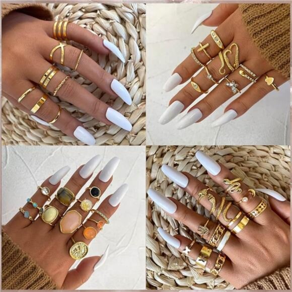 60 Pcs Gold Stacks Ring Sets for Women Non Tarnish,Dainty Vintage Stackable Ring - Picture 6 of 8